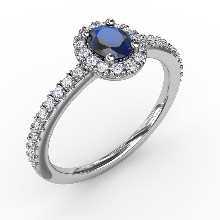 Classic Halo Sapphire and Diamond Ring