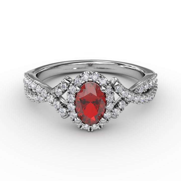 Swirls of Love Ruby and Diamond Twist Ring