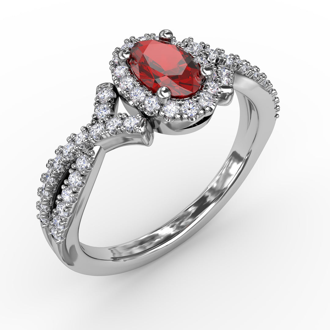 Swirls of Love Ruby and Diamond Twist Ring