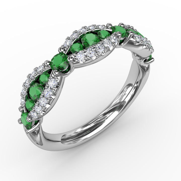 Emerald and Diamond Scalloped Ring