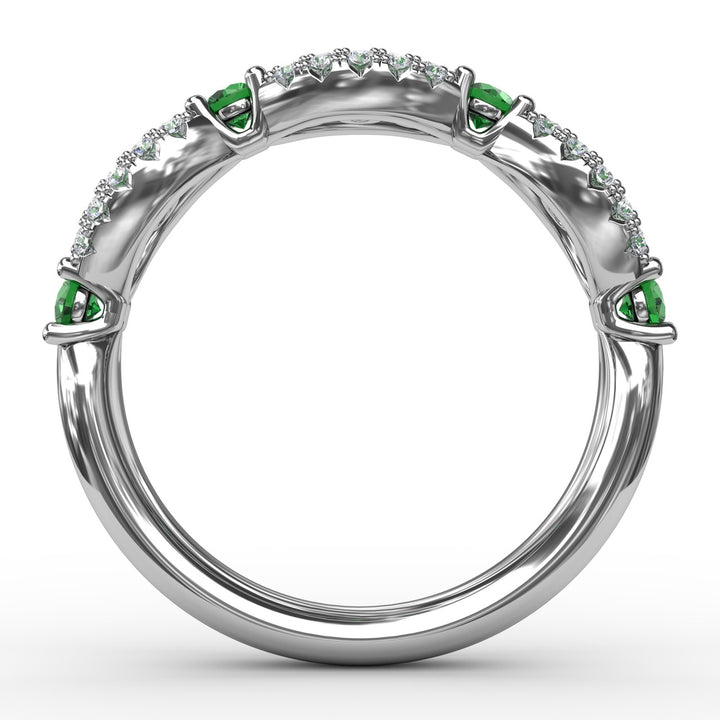 Emerald and Diamond Scalloped Ring