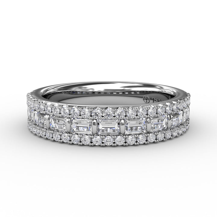 Three-Row Round and Baguette Diamond Band