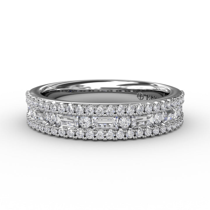 Triple-Row Baguette and Round Diamond Band