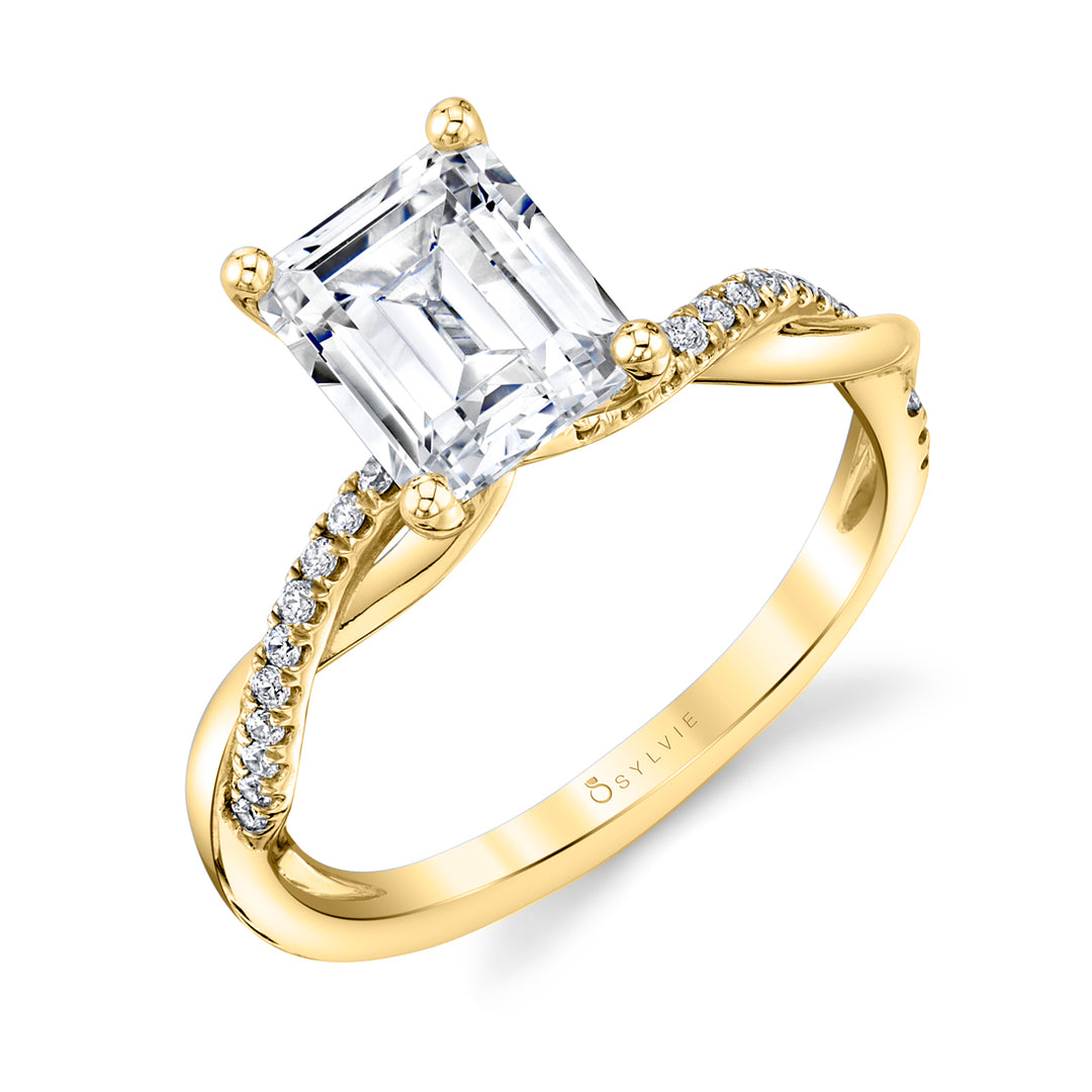 Emerald Cut Diamond Spiral Engagement Ring - Yasmine