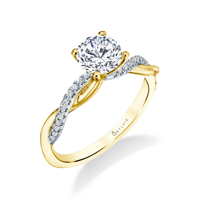 Round Cut Two Tone Diamond Spiral Engagement Ring - Yasmine