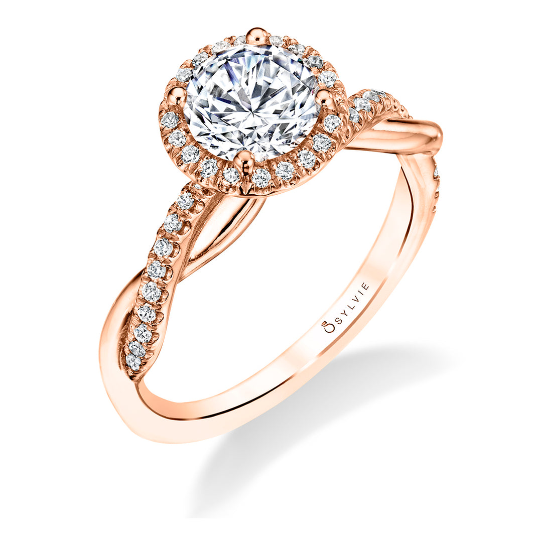 Round Cut Modern Halo Diamond Spiral Engagement Ring - Coralie