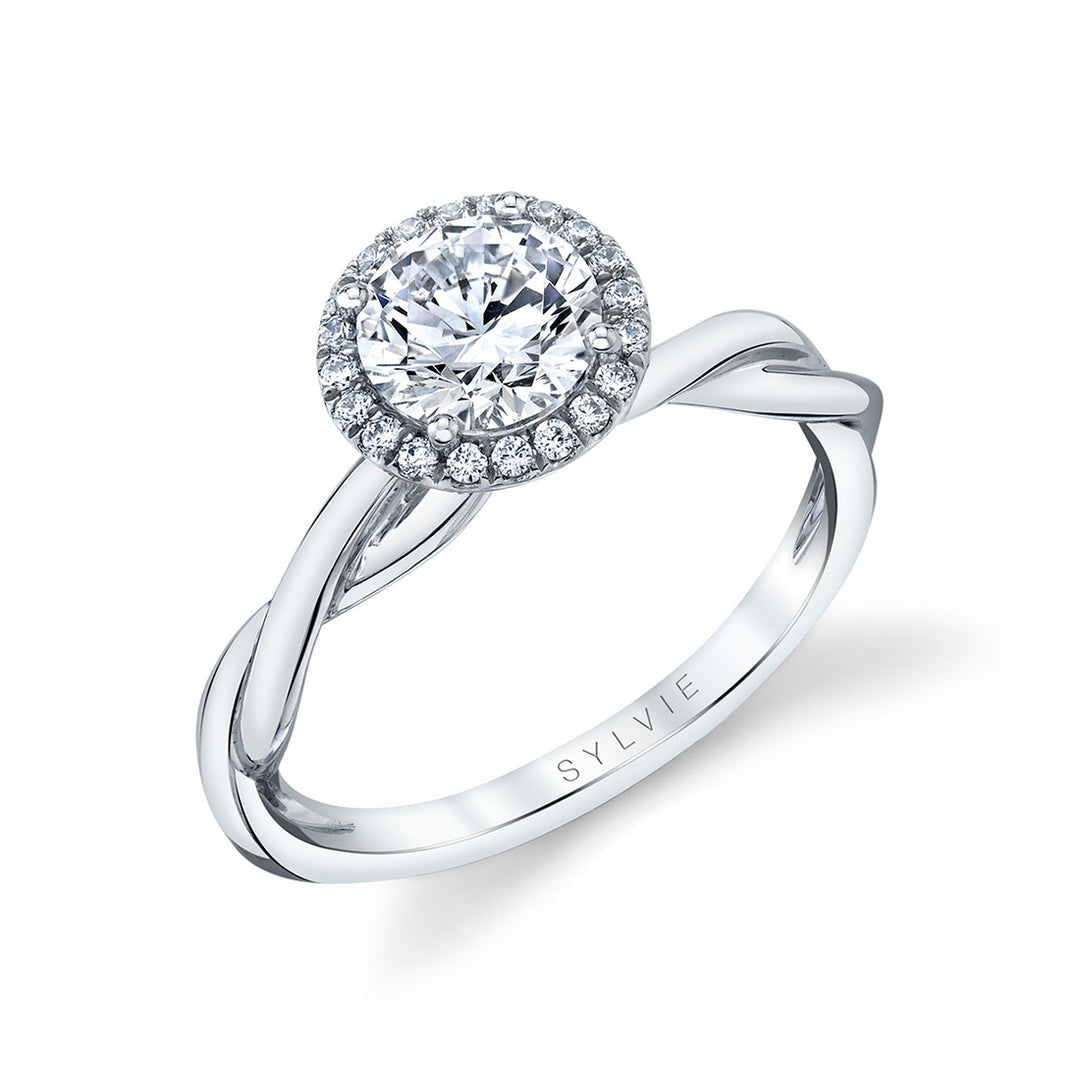 Round Cut Modern Halo Spiral Engagement Ring - Coralie