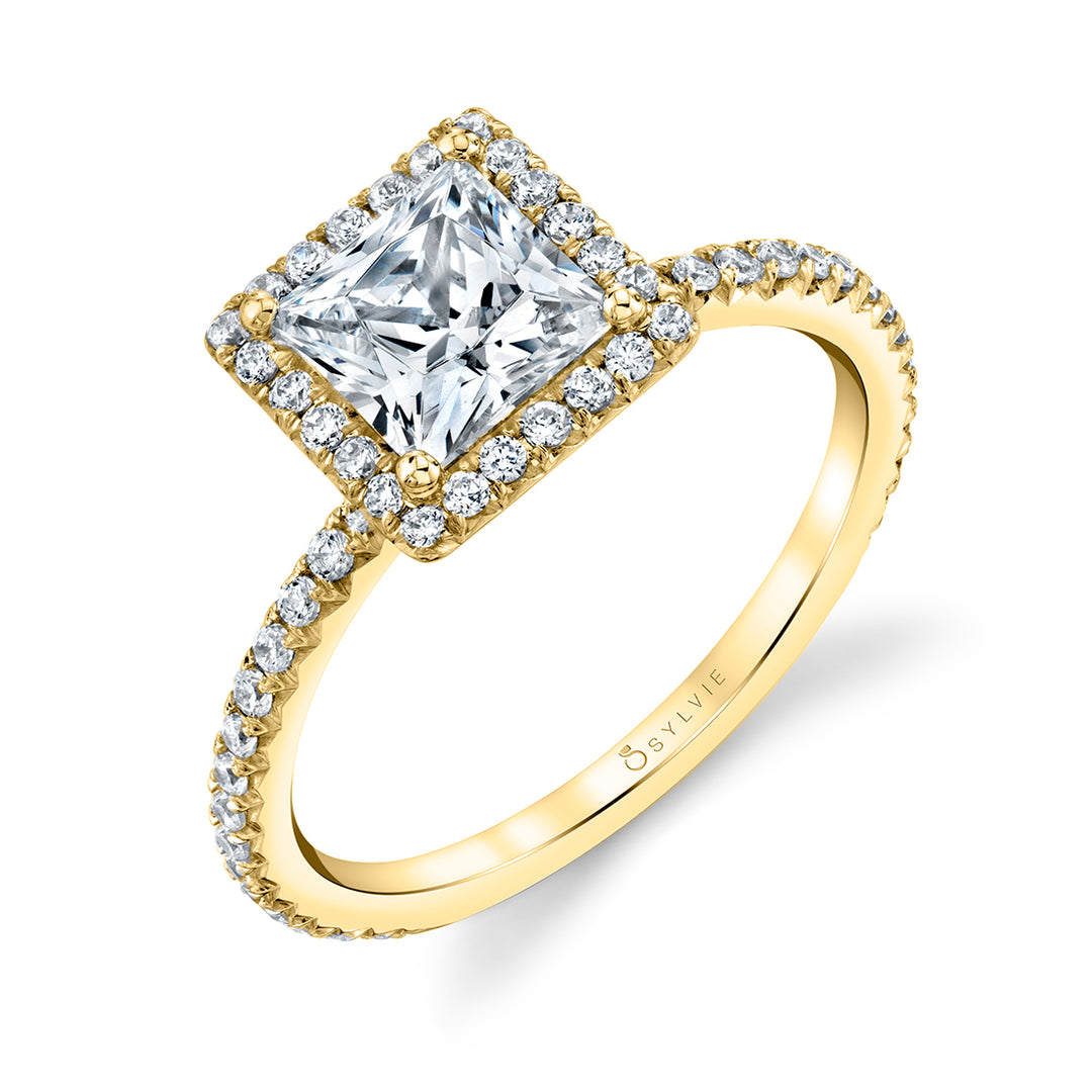 Princess Cut Classic Halo Engagement Ring - Vivian