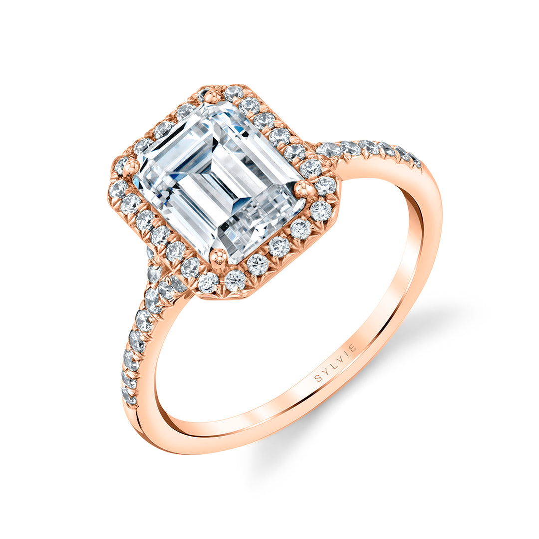 Emerald Cut Halo Engagement Ring - Alexandra