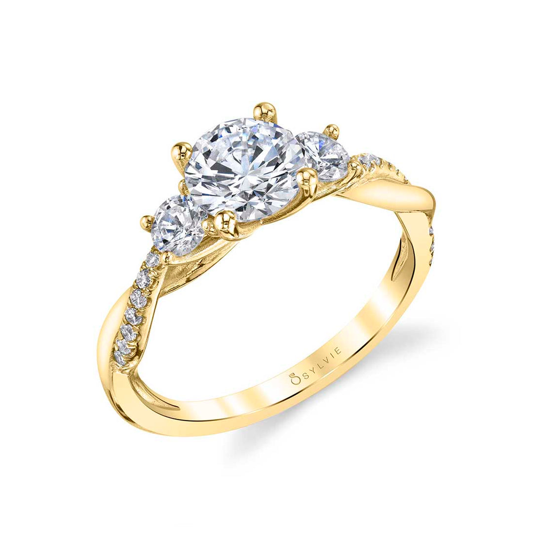 Round Cut Three Stone Twist Engagement Ring - Evangeline