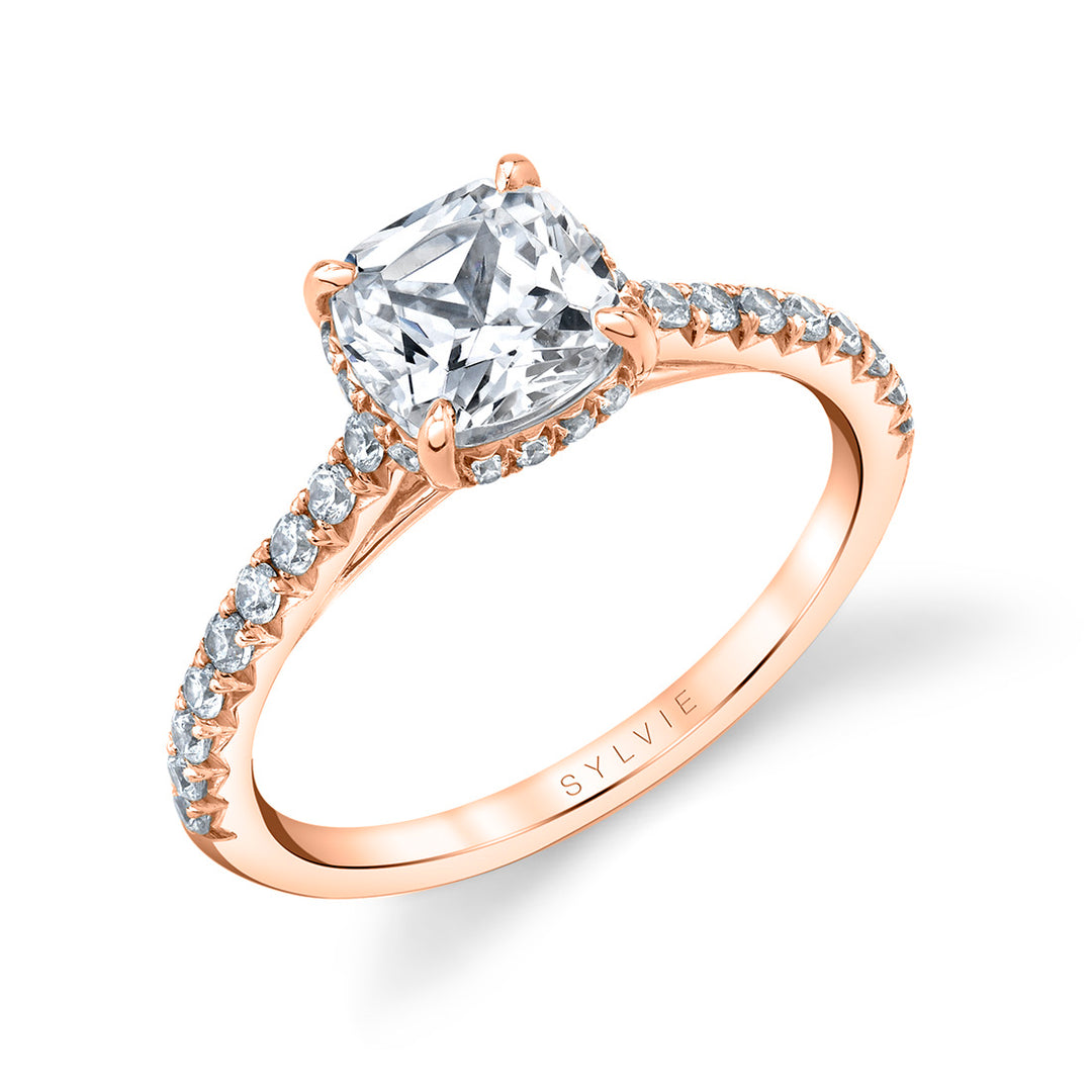 Cushion Cut Classic Hidden Halo Engagement Ring - Harmonie