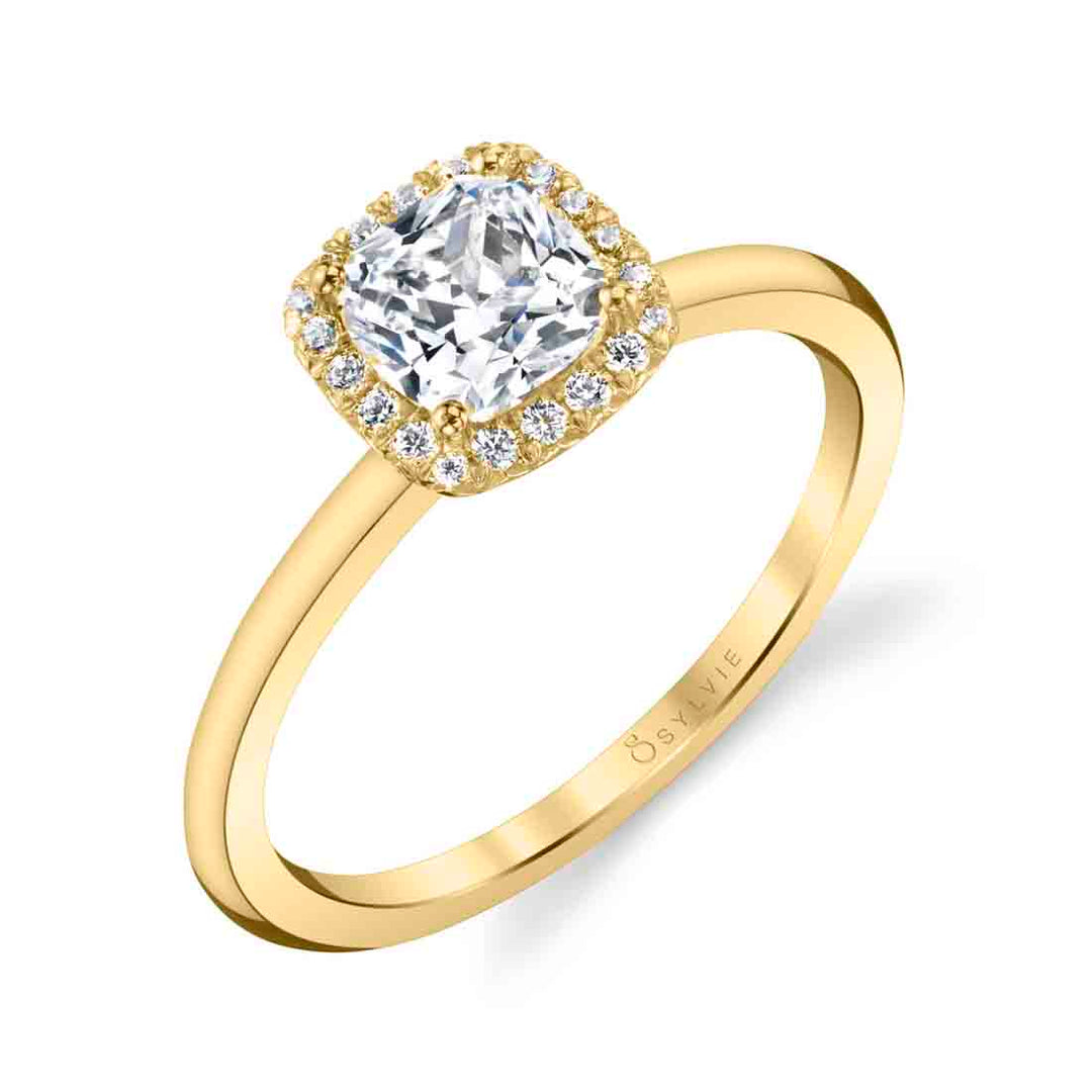 Cushion Cut Solitaire Halo Engagement Ring - Elsie