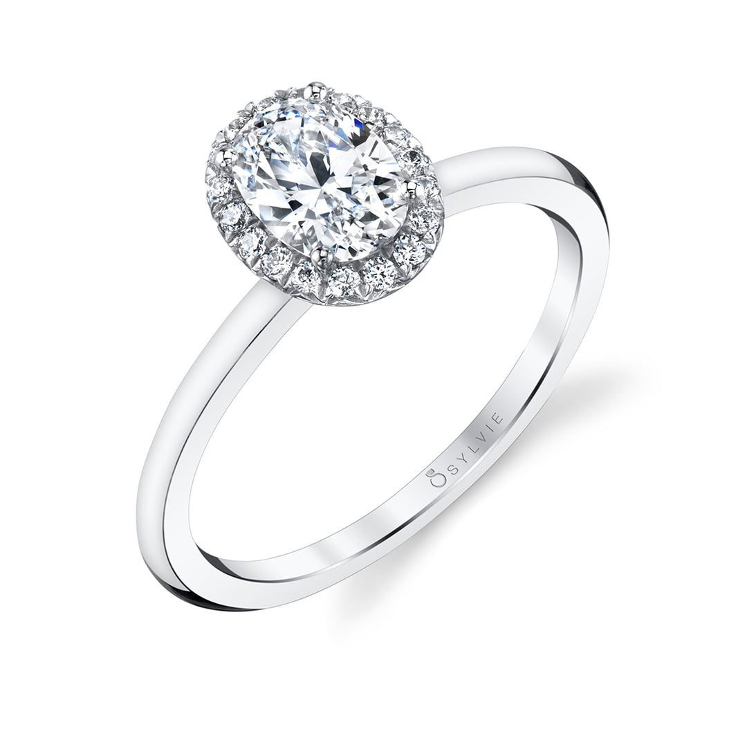 Oval Cut Solitaire Halo Engagement Ring - Elsie