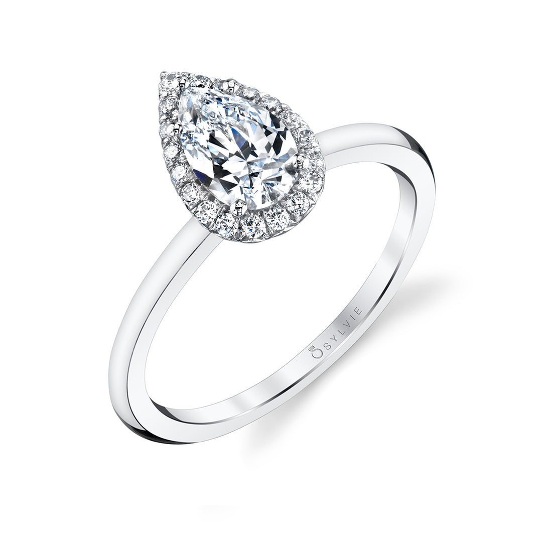 Pear Shaped Solitaire Halo Engagement Ring - Elsie