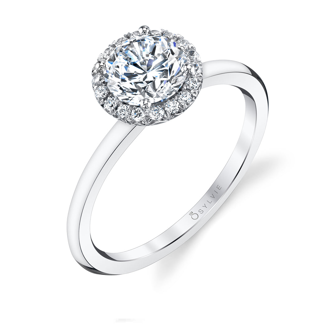 Round Cut Solitaire Halo Engagement Ring - Elsie