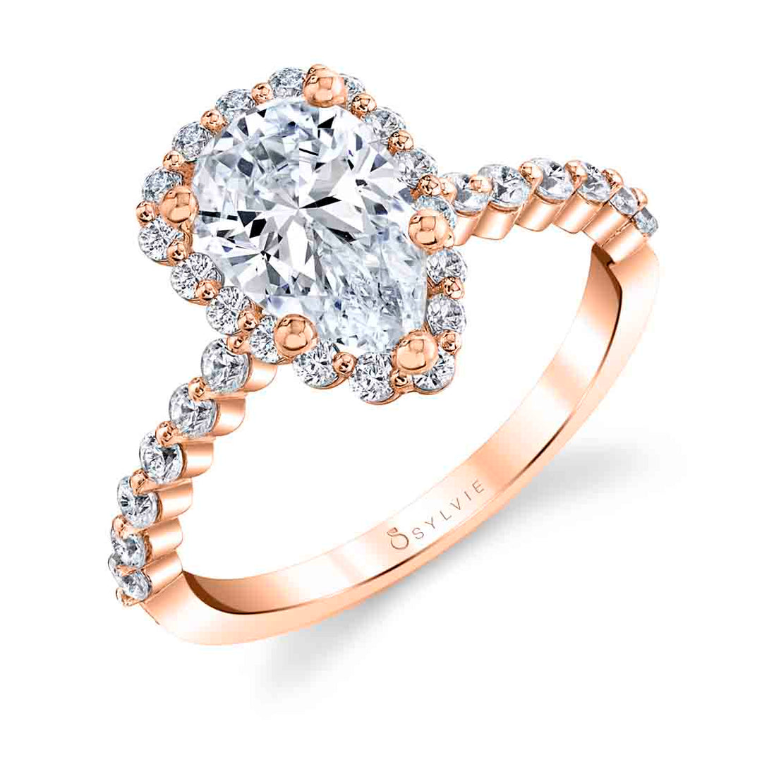 Pear Shaped Classic Halo Engagement Ring - Athena