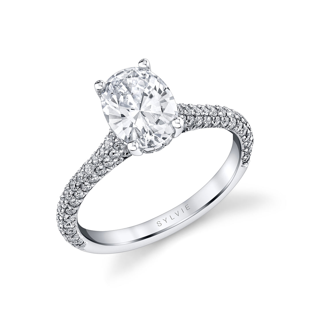 Oval Cut Hidden Halo Pave Engagement Ring - Peighton