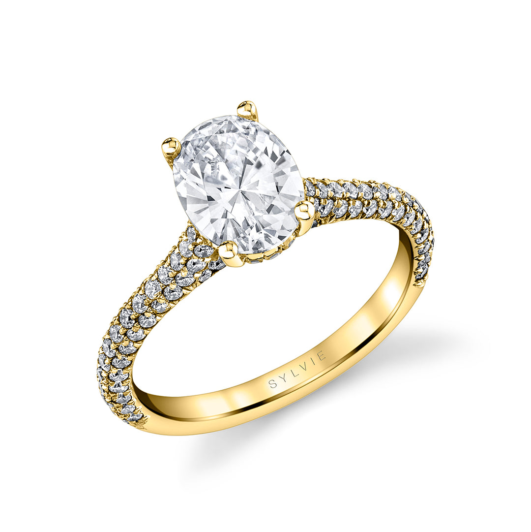 Oval Cut Hidden Halo Pave Engagement Ring - Peighton