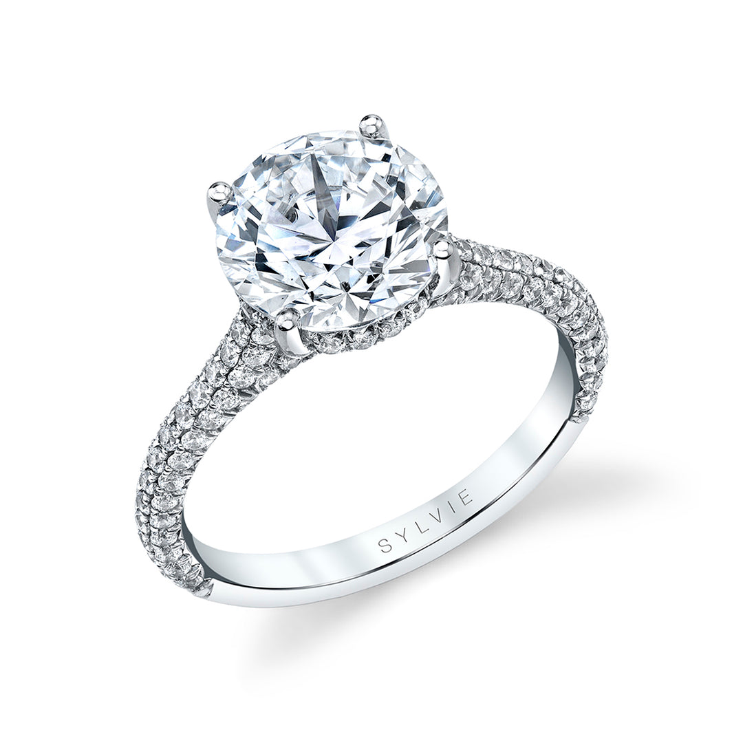 Round Cut Hidden Halo Pave Engagement Ring - Peighton