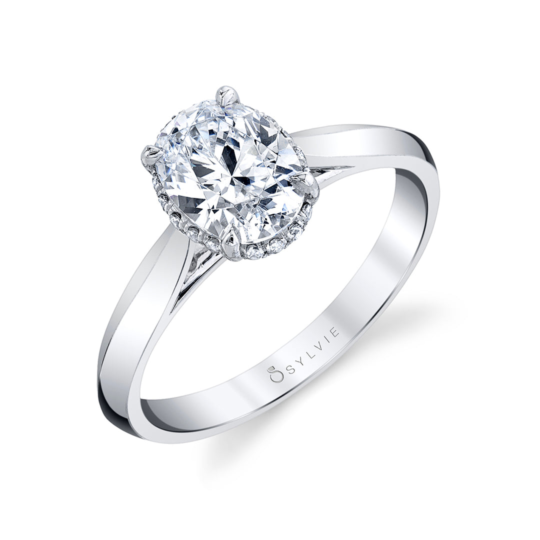 Oval Cut Hidden Halo Solitaire Engagement Ring - Fae