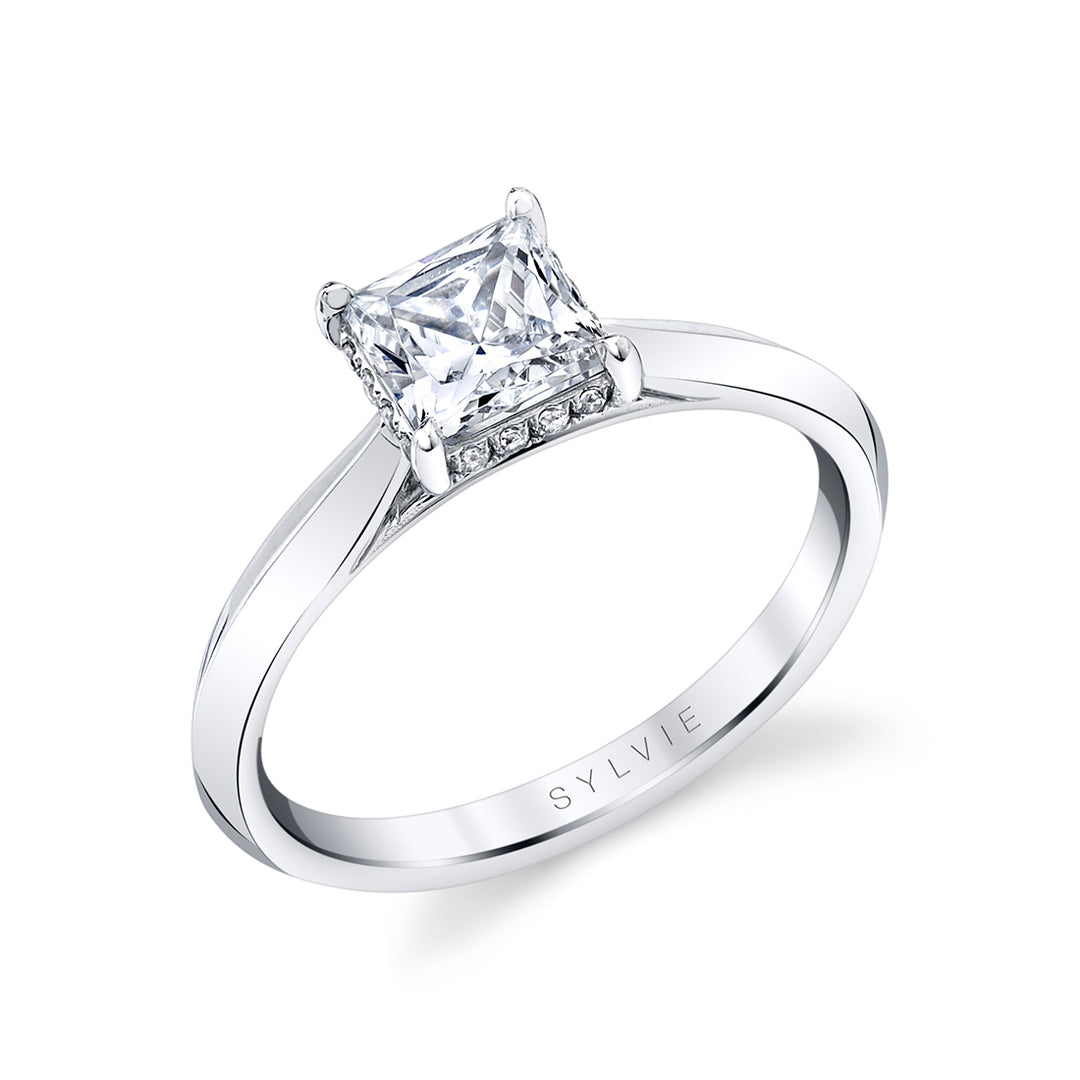 Princess Cut Hidden Halo Solitaire Engagement Ring - Fae