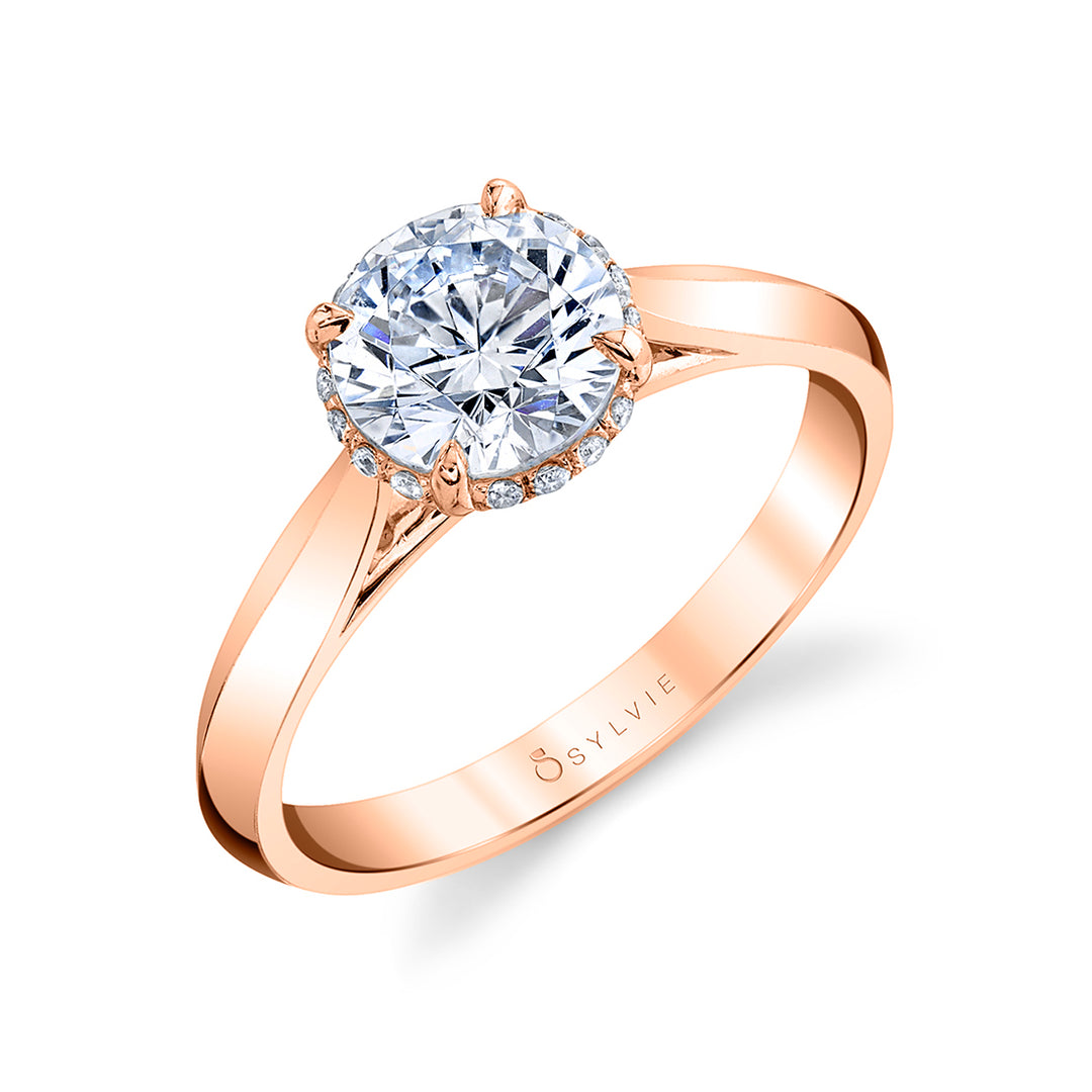 Round Cut Hidden Halo Solitaire Engagement Ring - Fae