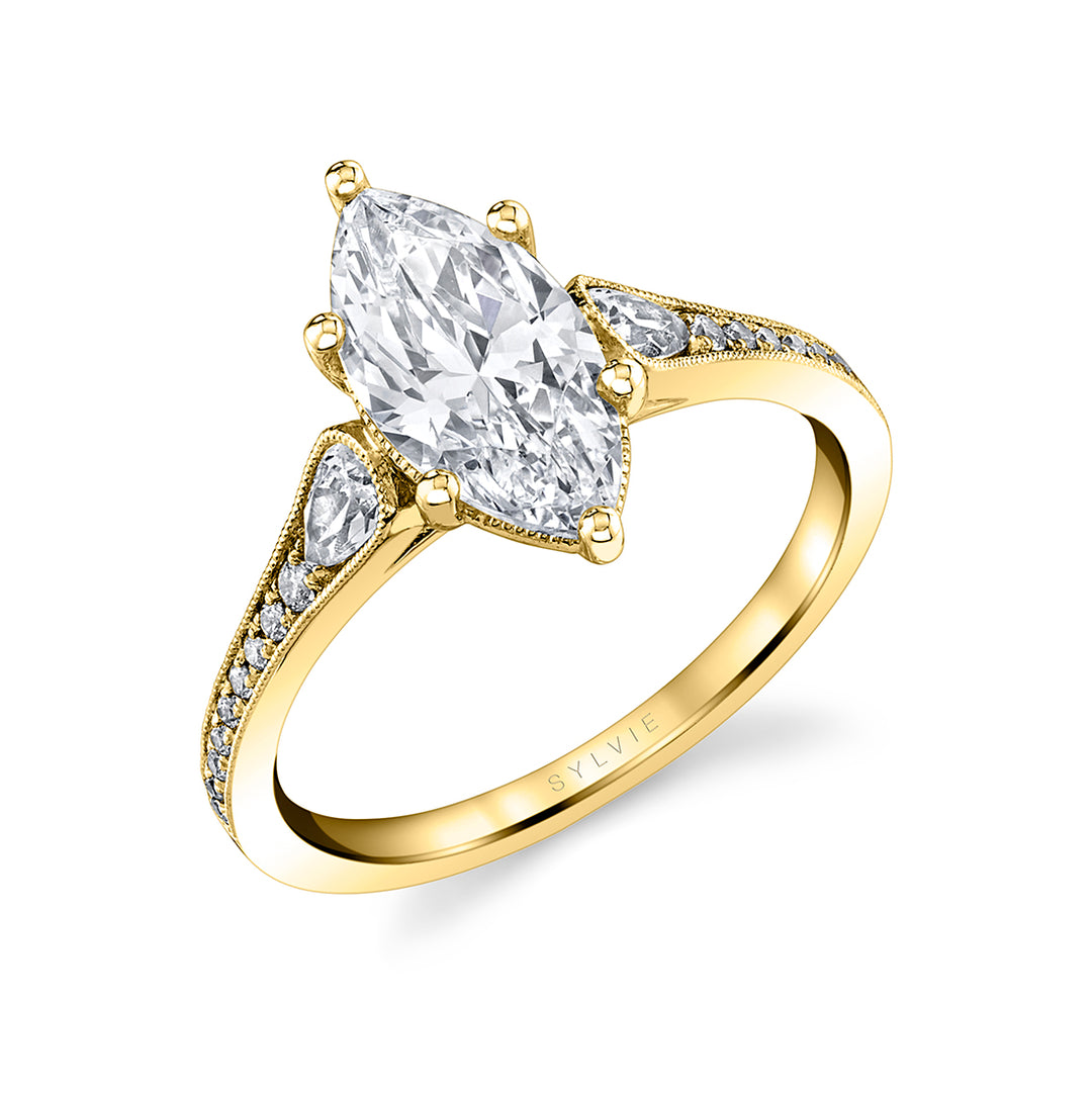 Marquise Cut Unique Engagement Ring - Esmeralda