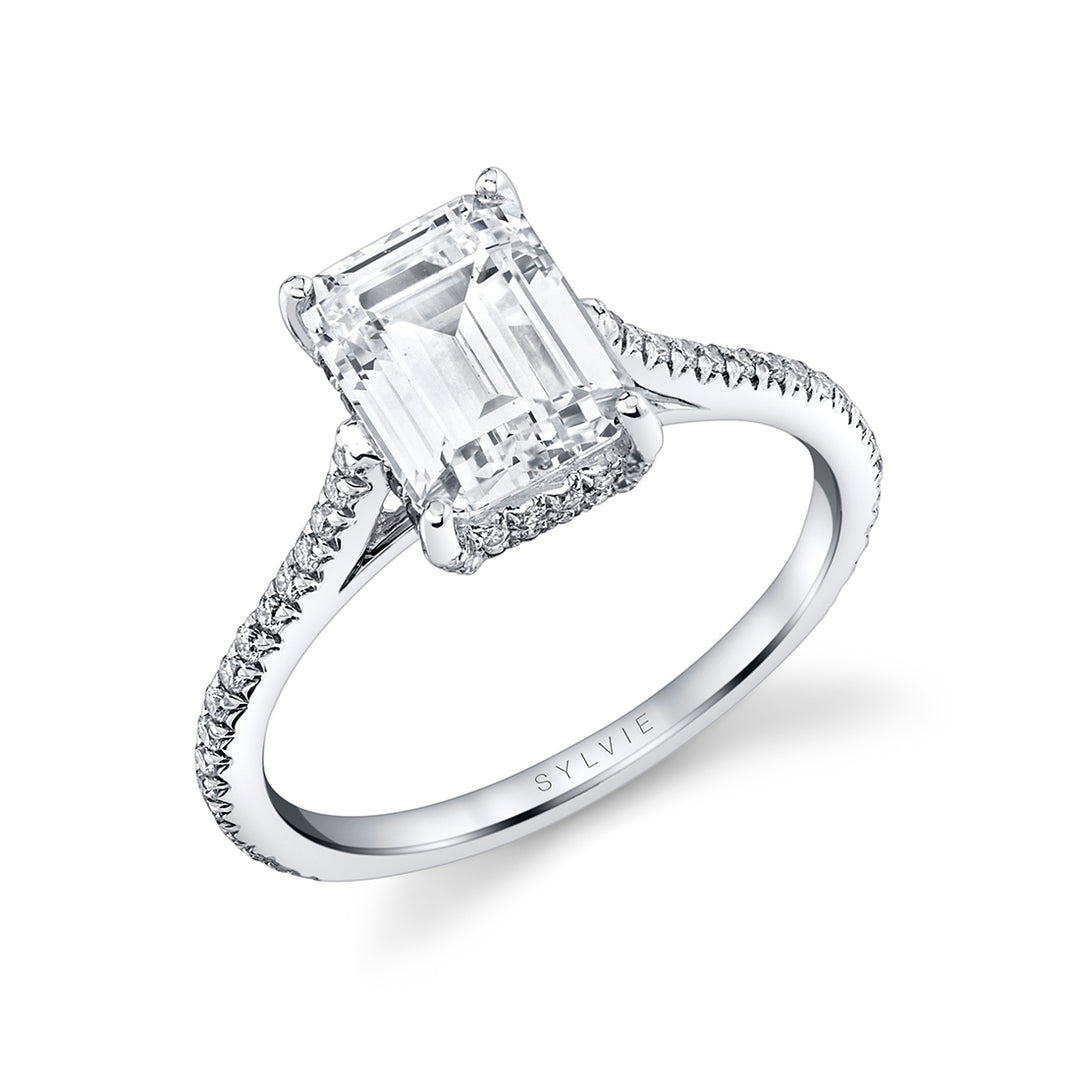 Emerald Cut Classic Hidden Halo Engagement Ring - Steffi