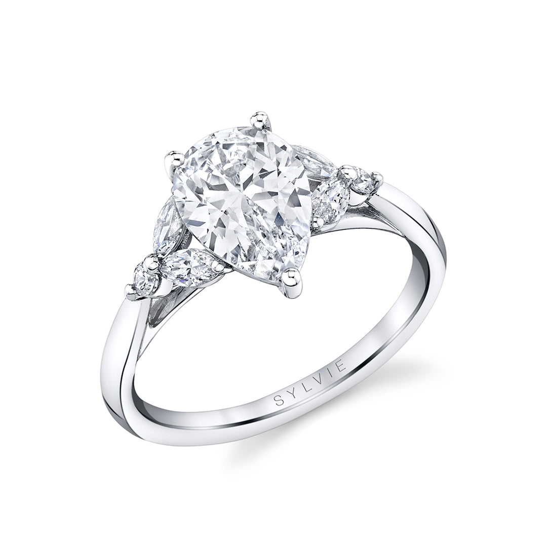 Pear Shaped Unique Three Stone Engagement Ring - Alina