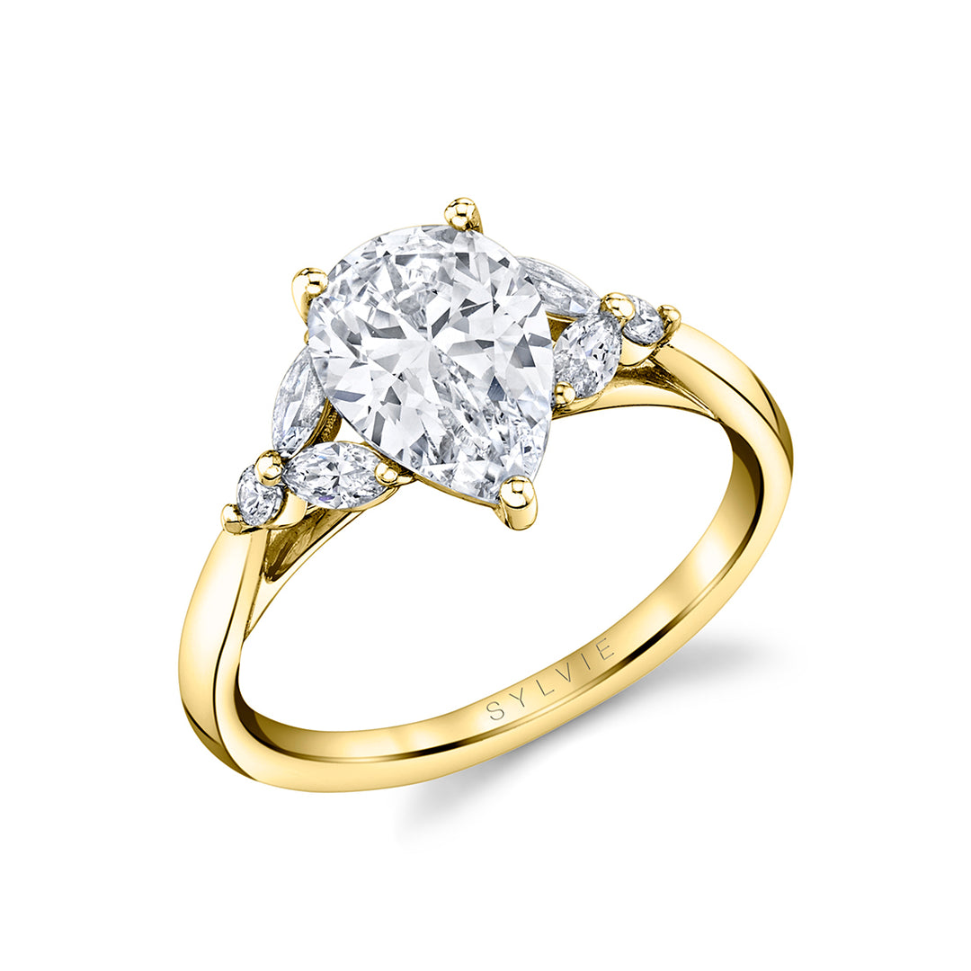 Pear Shaped Unique Three Stone Engagement Ring - Alina