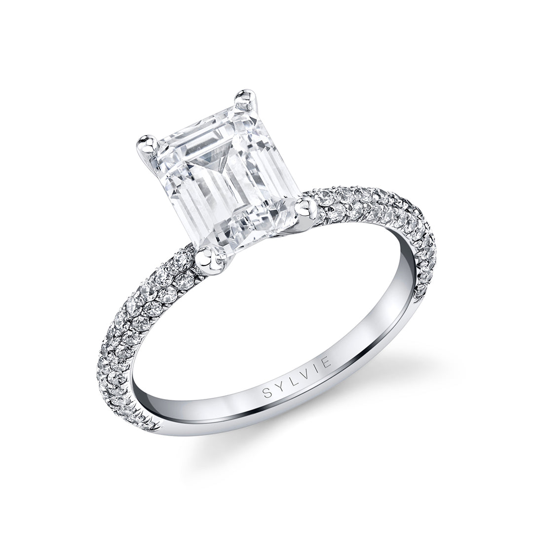 Emerald Cut Classic Pave Engagement Ring - Braylin