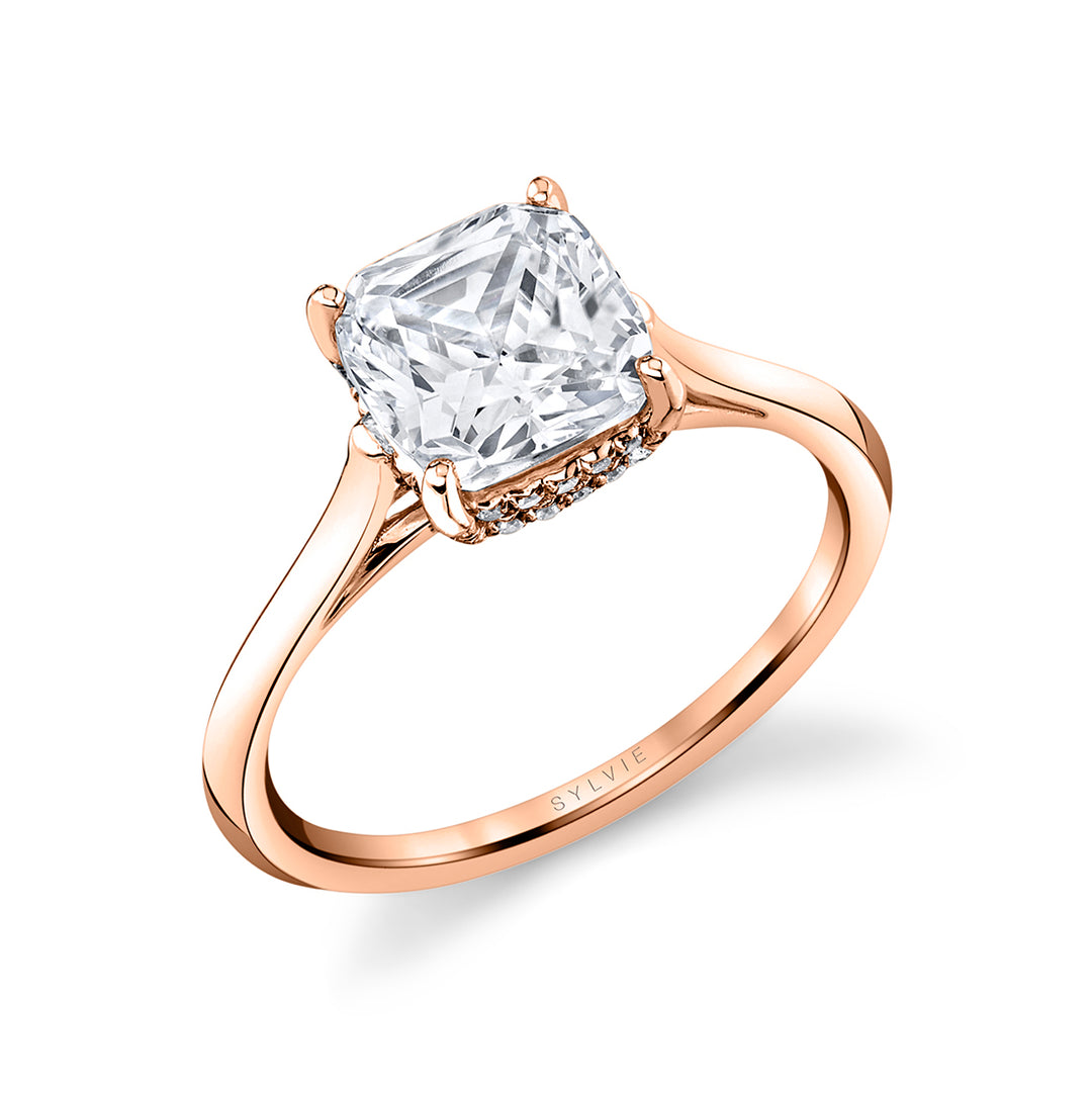 Cushion Cut Solitaire Hidden Halo Engagement Ring - Carter