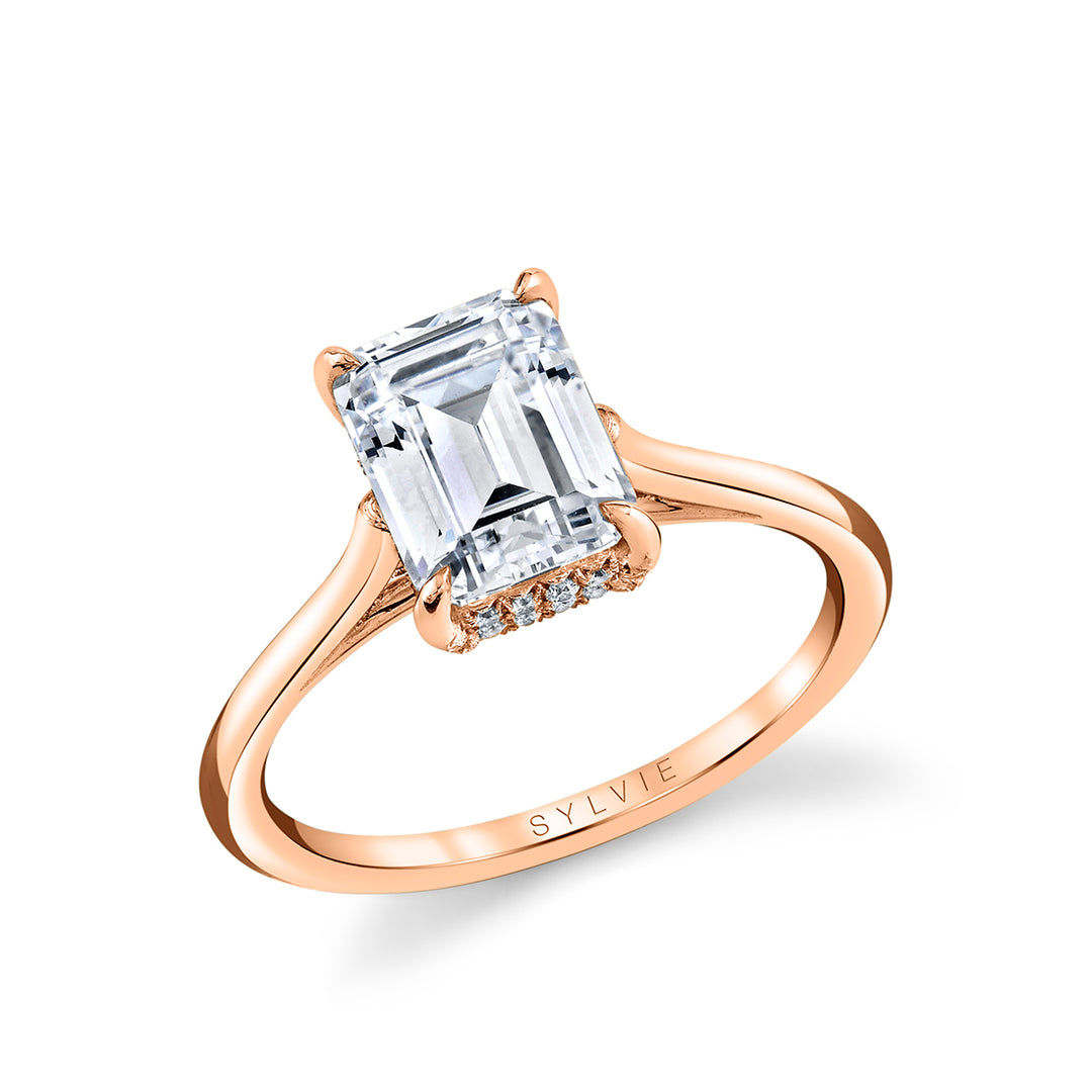 Emerald Cut Solitaire Hidden Halo Engagement Ring - Carter