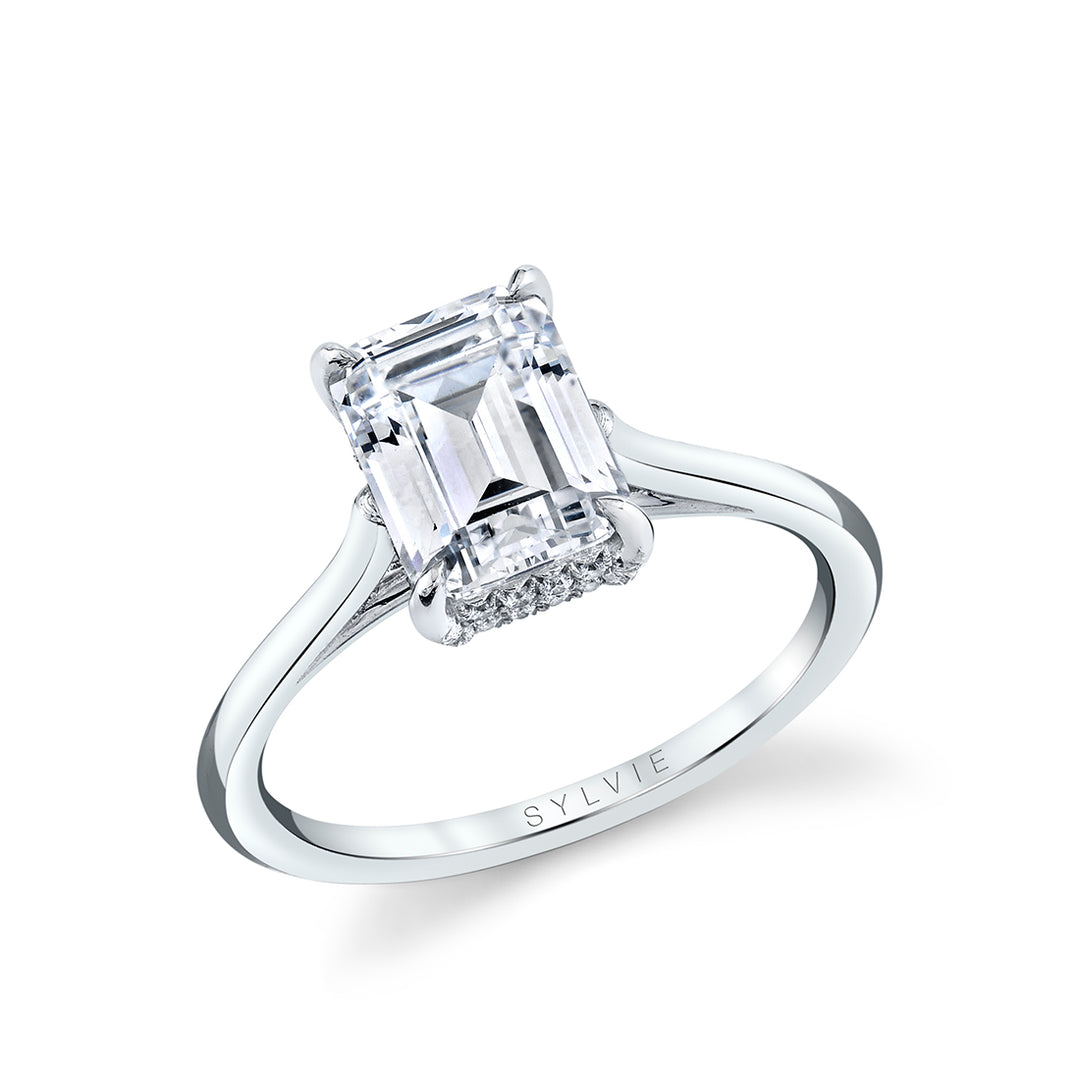 Emerald Cut Solitaire Hidden Halo Engagement Ring - Carter