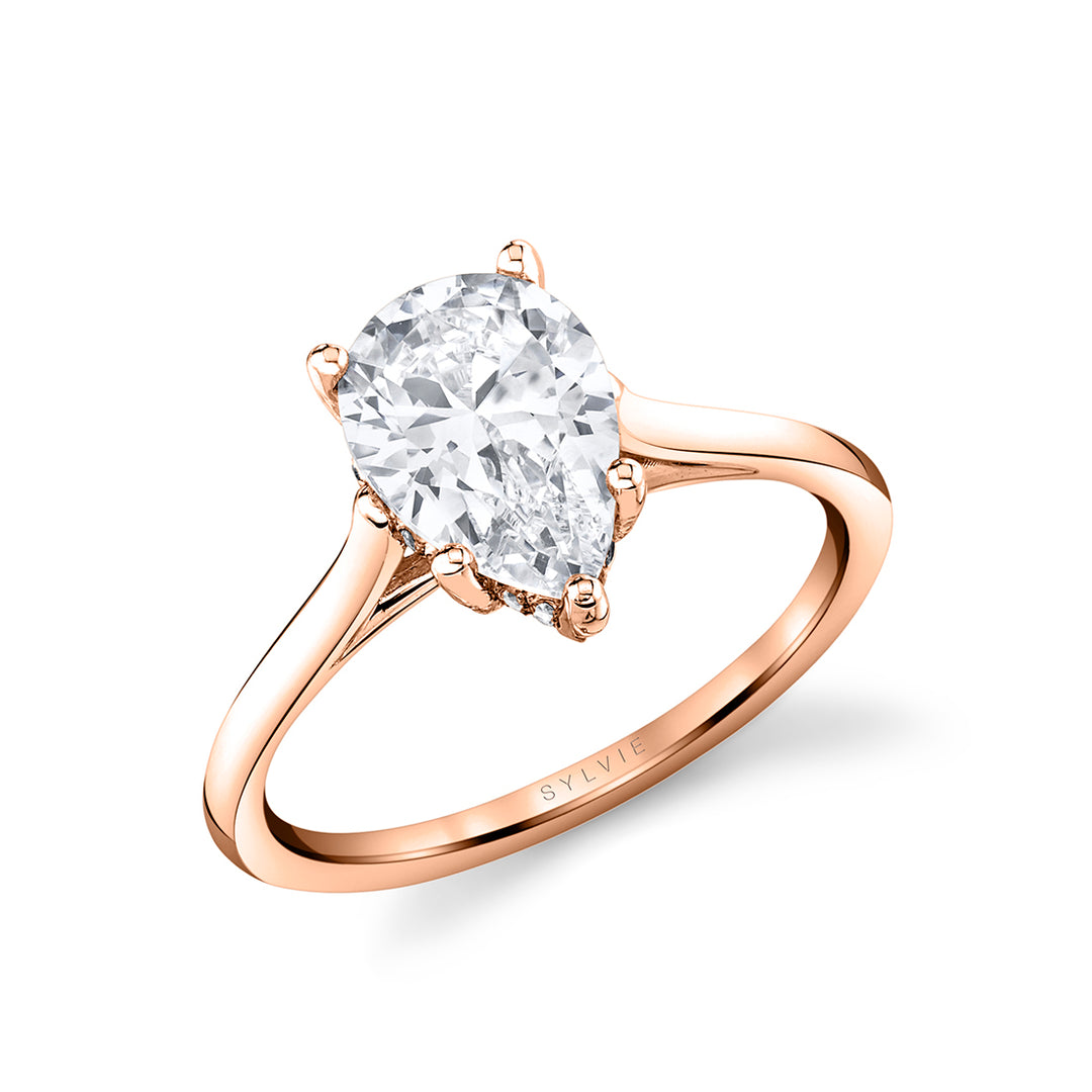 Pear Shaped Solitaire Hidden Halo Engagement Ring - Carter