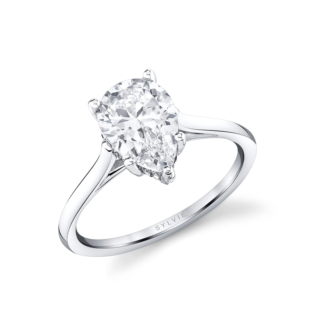 Pear Shaped Solitaire Hidden Halo Engagement Ring - Carter