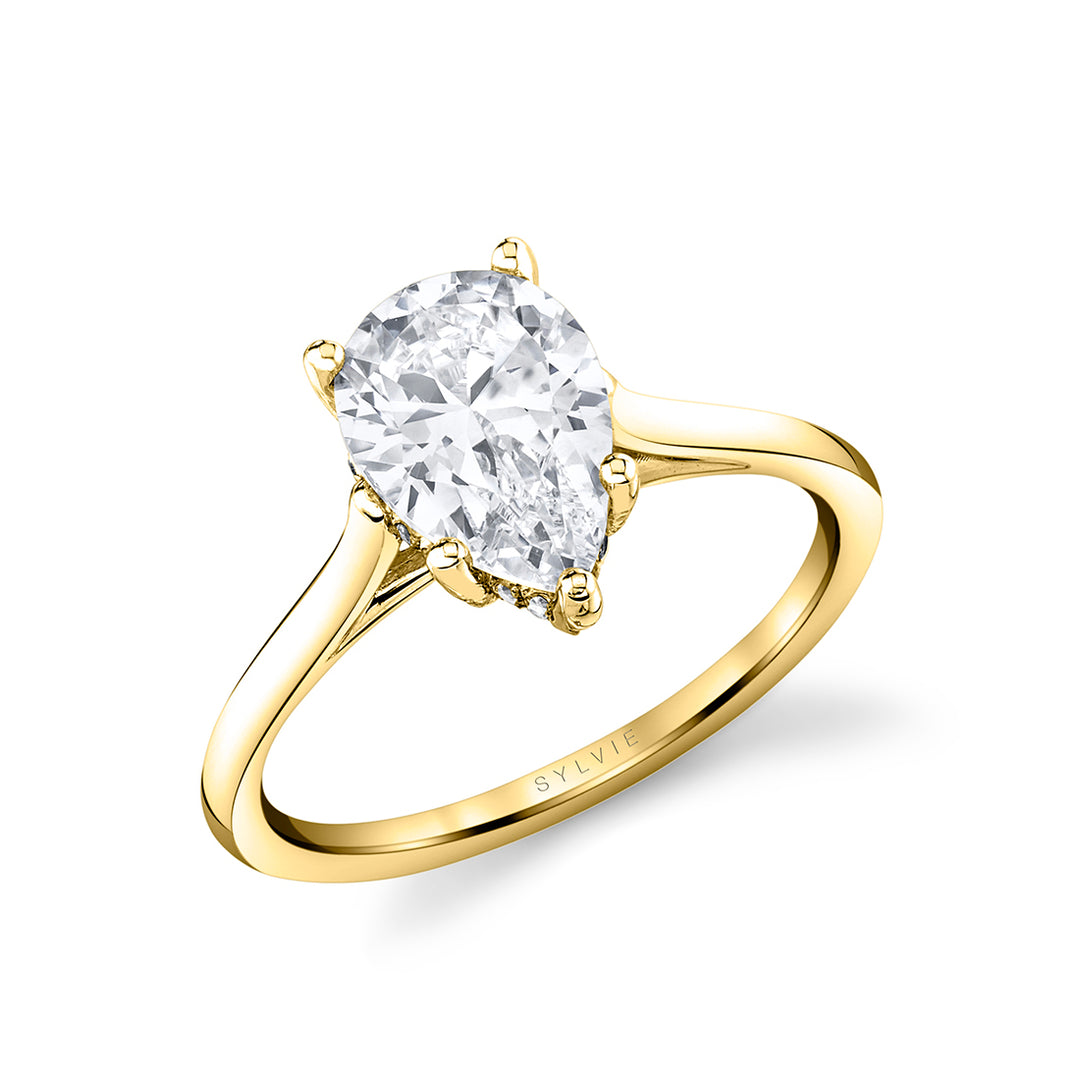 Pear Shaped Solitaire Hidden Halo Engagement Ring - Carter