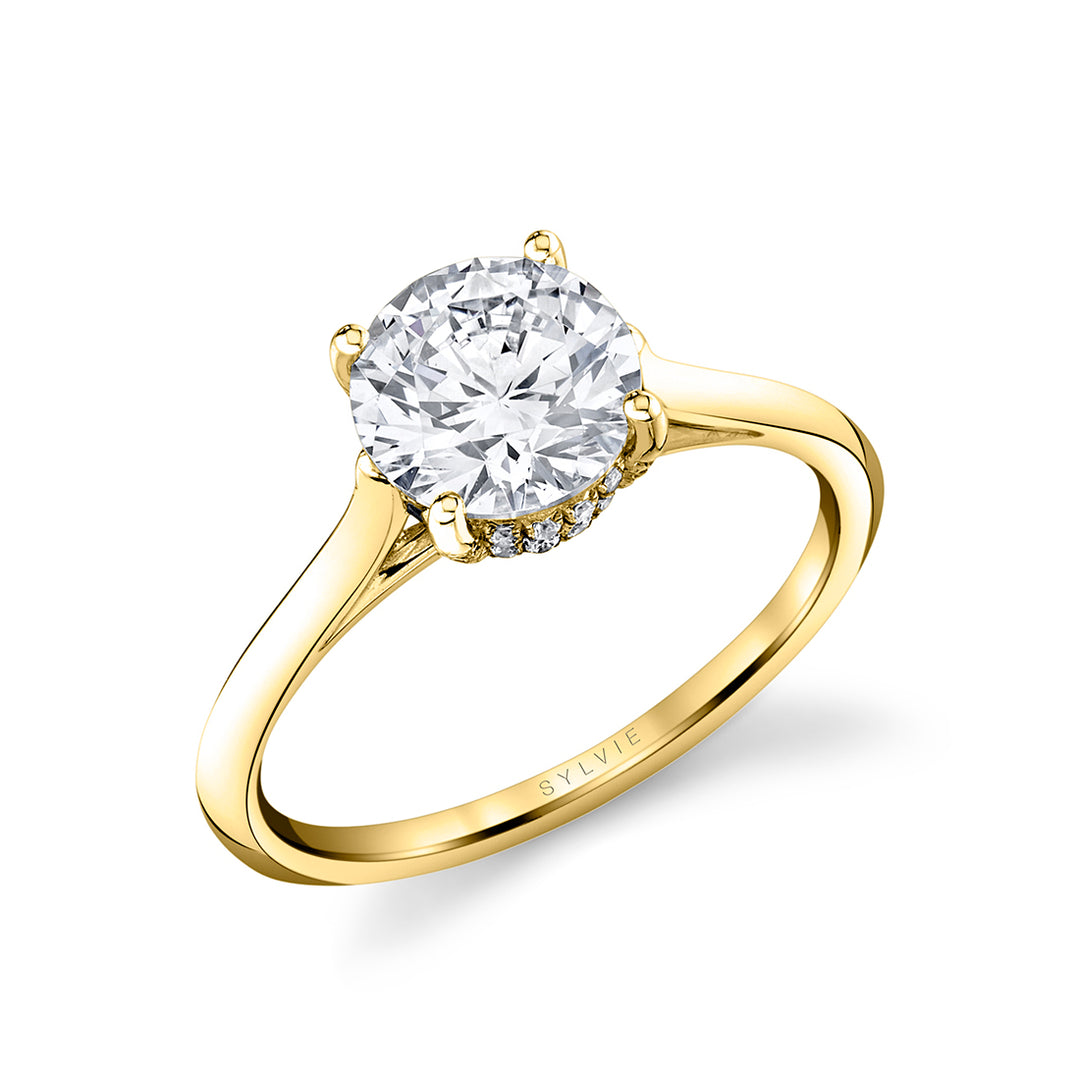 Round Cut Solitaire Hidden Halo Engagement Ring - Carter