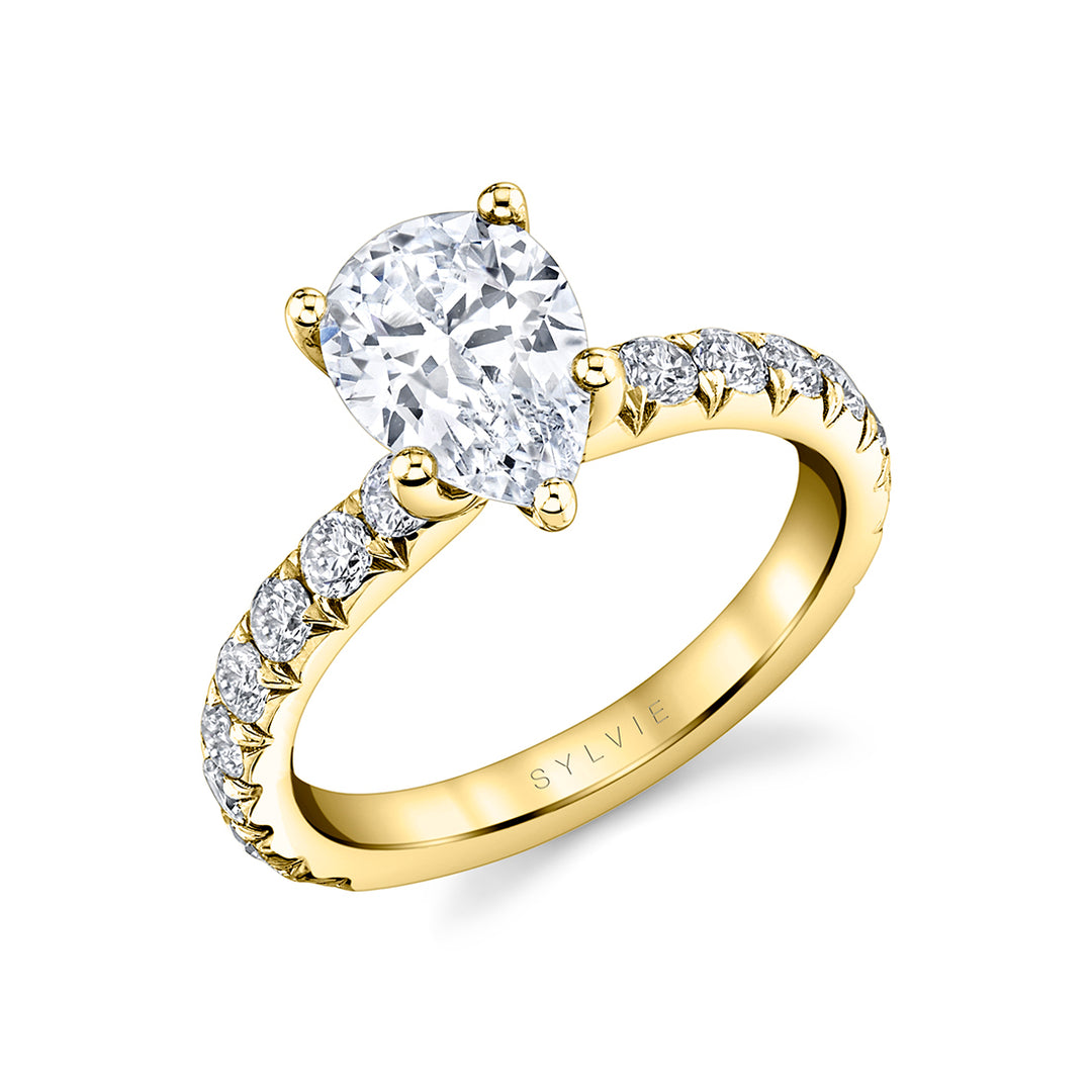 Pear Shaped Classic Wide Band Engagement Ring - Marlise