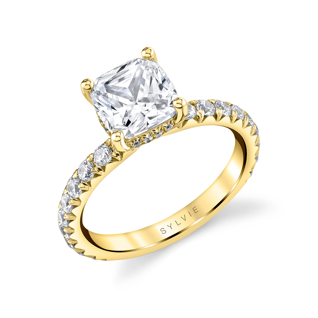 Cushion Cut Classic Wide Band Engagement Ring - Malencia