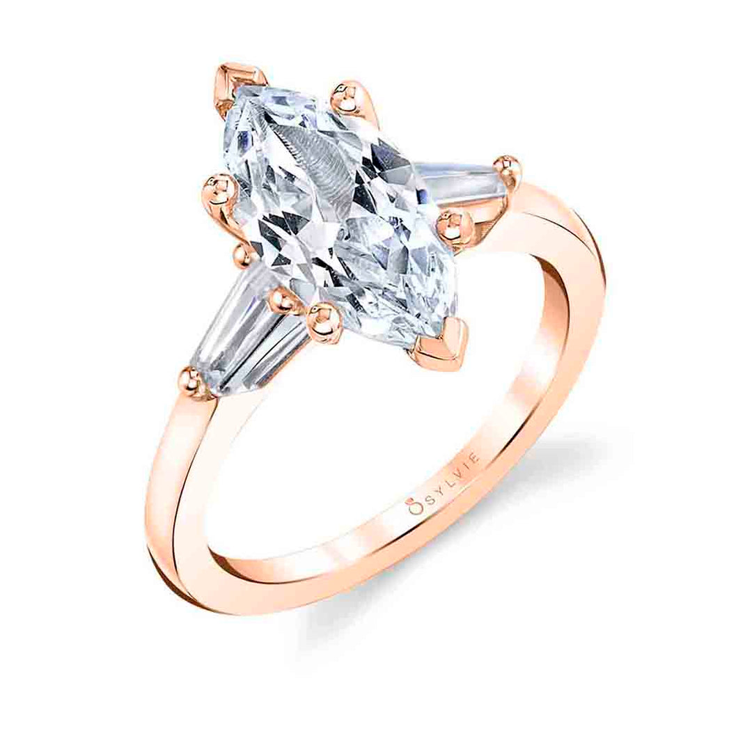 Marquise Cut Three Stone Engagement Ring with Baguettes - Nicolette