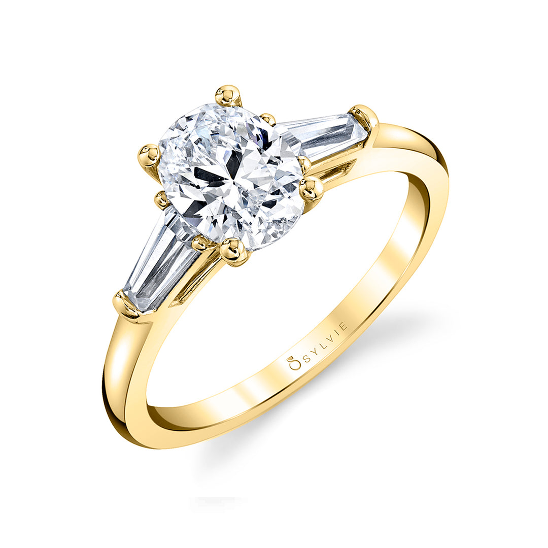 Oval Cut Three Stone Engagement Ring with Baguettes - Nicolette