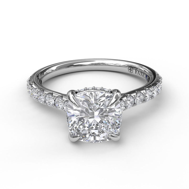 Cushion Cut Solitaire With Hidden Halo