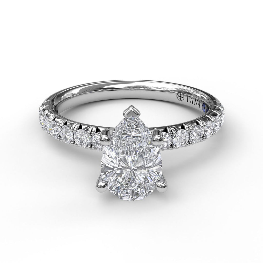 Five-Prong Pear Cut Solitaire Ring With Pave