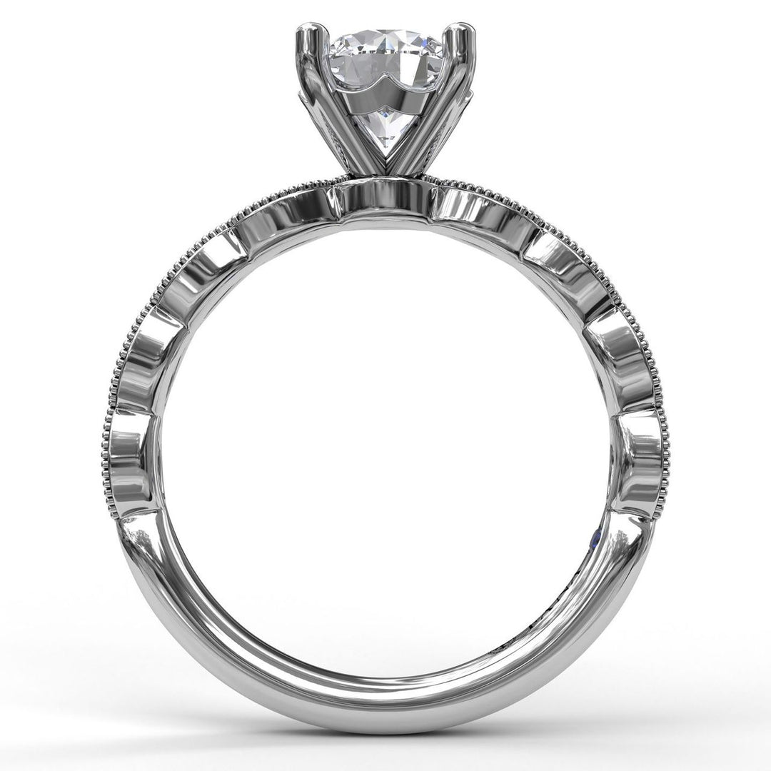 Classic Diamond Engagement Ring with Detailed Milgrain Band