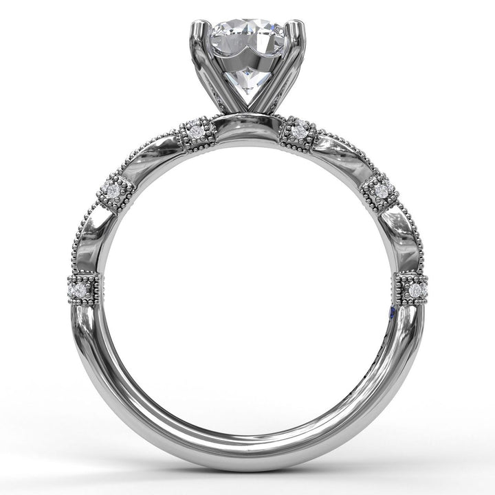 Classic Diamond Engagement Ring with Detailed Milgrain Band