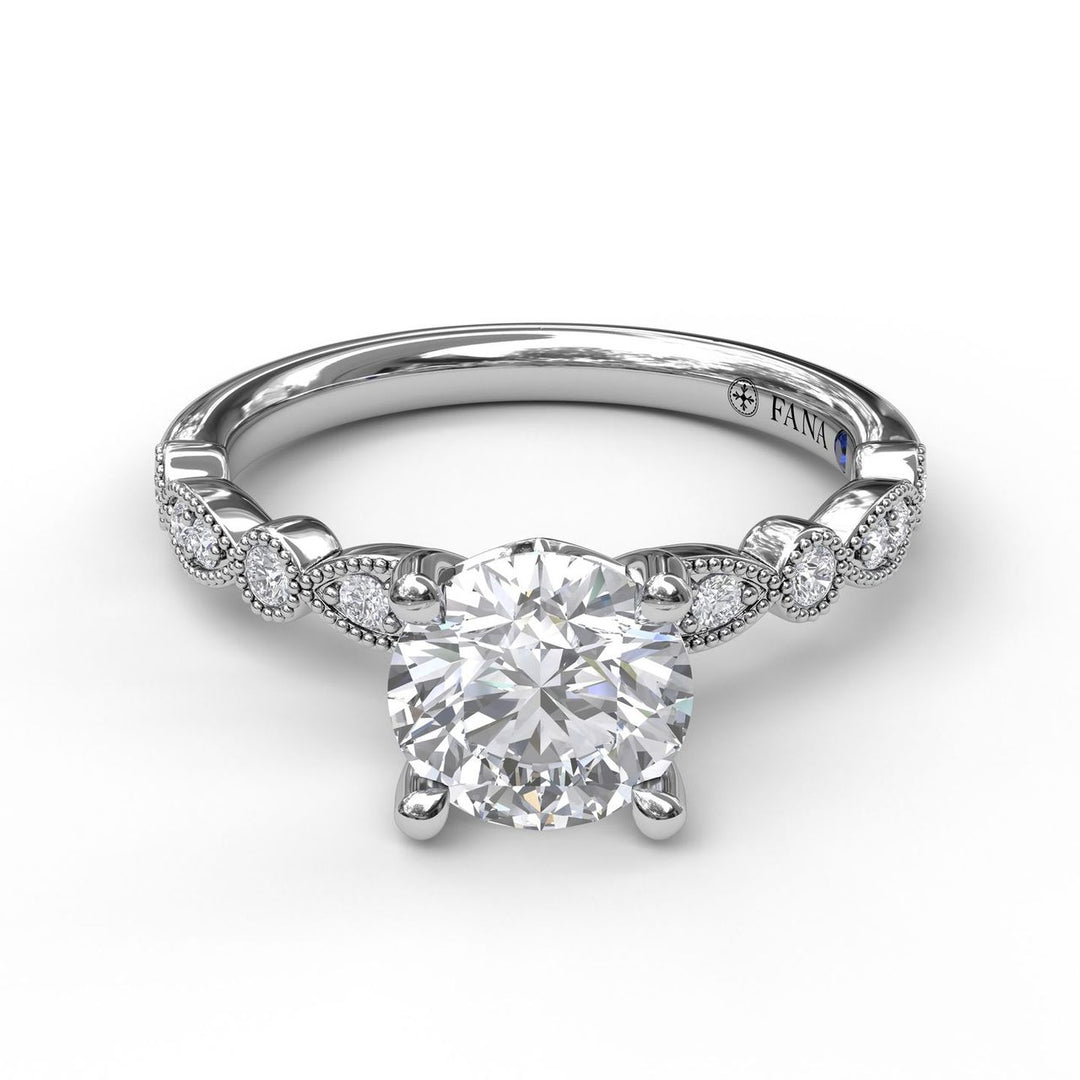 Classic Diamond Engagement Ring with Detailed Milgrain Band