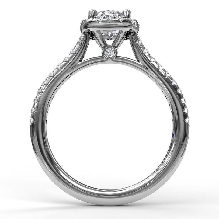 Oval Center Diamond With Cushion Halo Engagement Ring