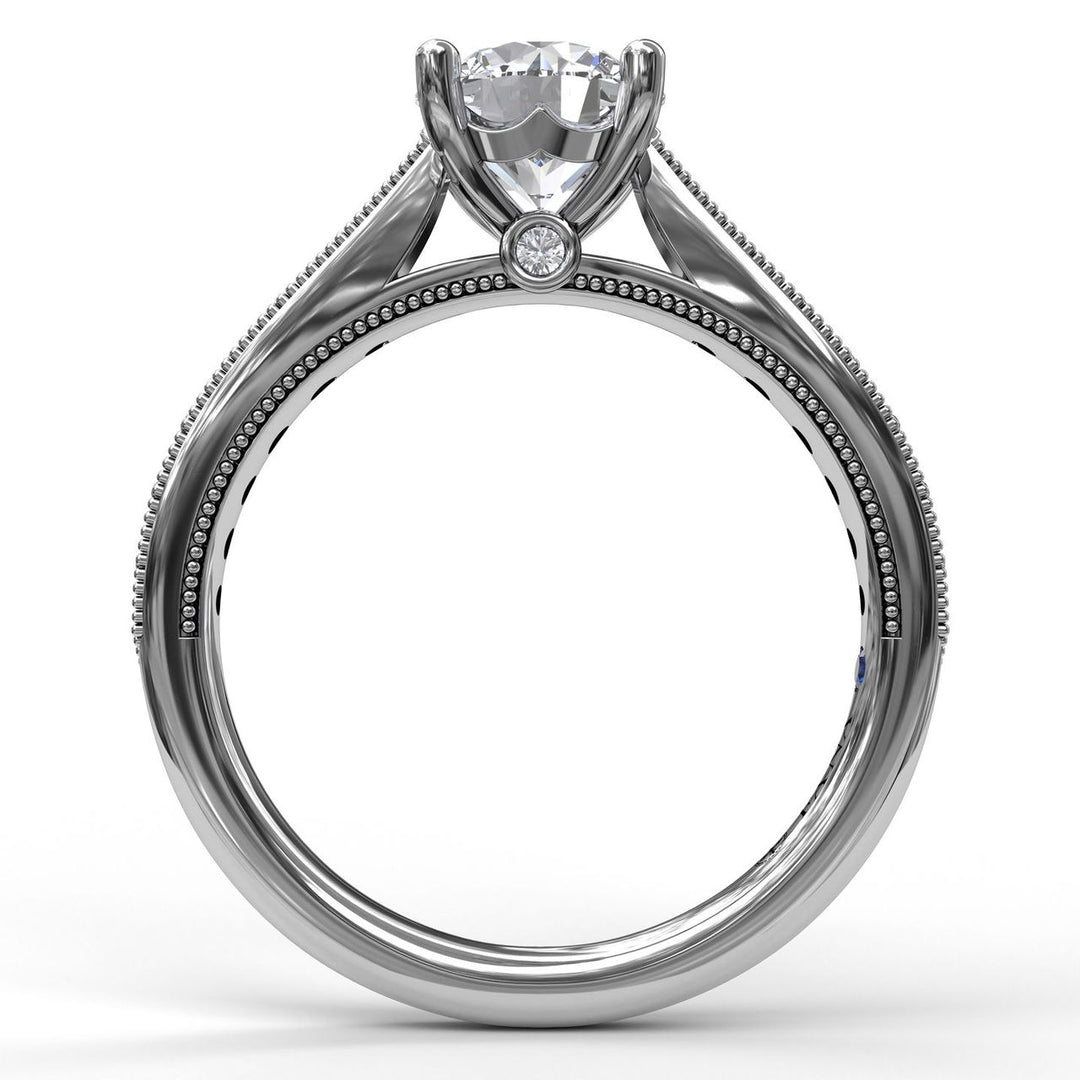 Classic Diamond Engagement Ring with Detailed Milgrain Band