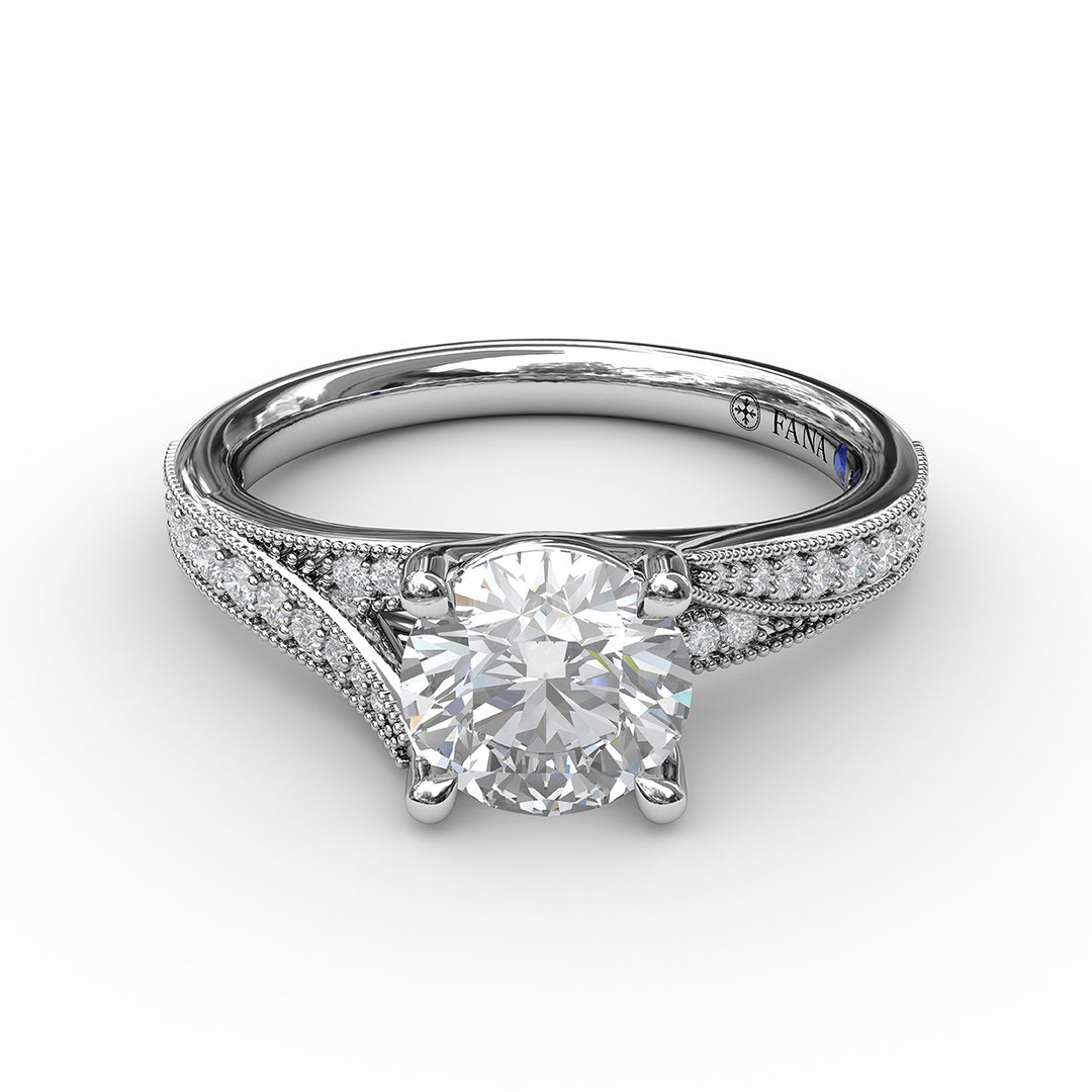 Classic Diamond Engagement Ring with Detailed Milgrain Band